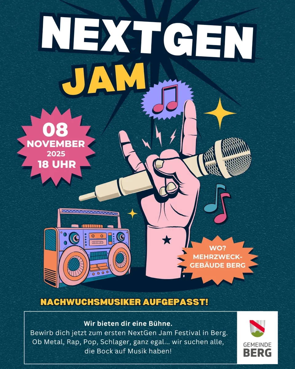 Plakat mit Slogan Nextgen Jam zwecks Bewerbung für Nachwuchsmusiker